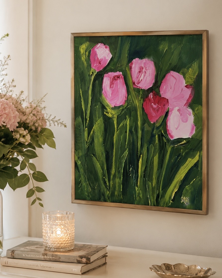 Tulip Paradise painting displayed in an interior